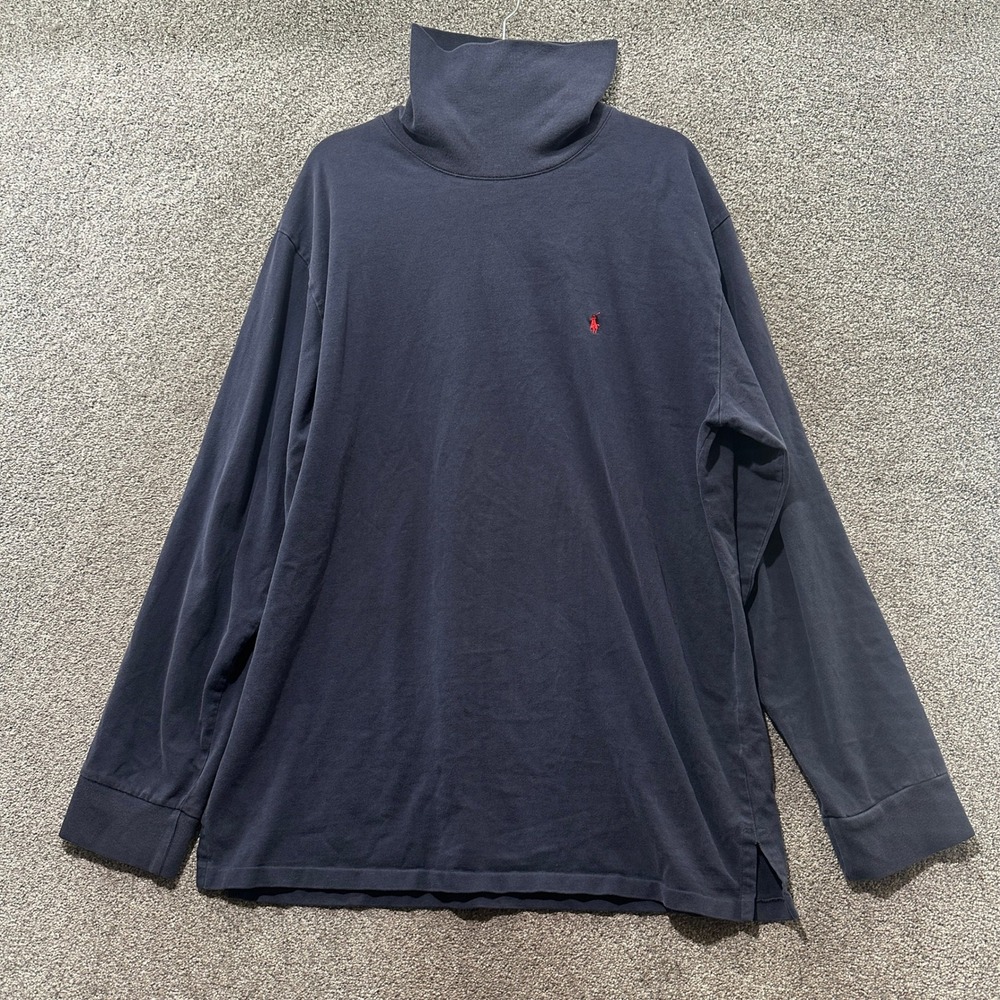 Polo Ralph Lauren‎ Mens XL Navy Blue Long Sleeve Turtleneck Red Pony Logo Cotton